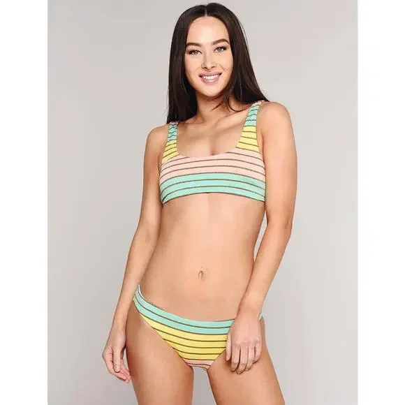 Trina Turk Lurex Stripe Bikini Bralette Top Pastel Stripe Swim Size 6 Pink Teal - Picture 4 of 16